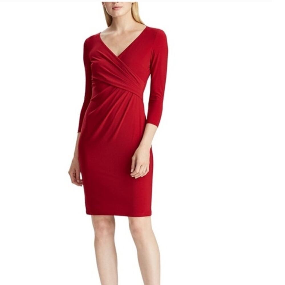 Ralph Lauren Long Sleeve Surplice Wrap Dress Red  size 12